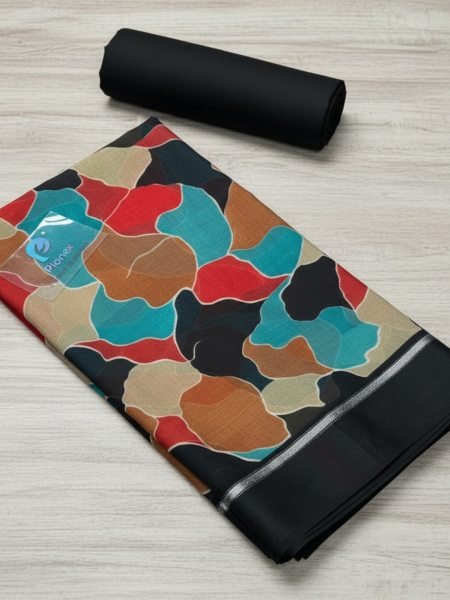 Abstract Multi Color Chiffon Saree with Solid Border Printed Sarees
