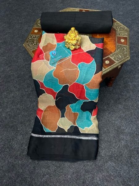 Abstract Multi Color Chiffon Saree with Solid Border Printed Sarees