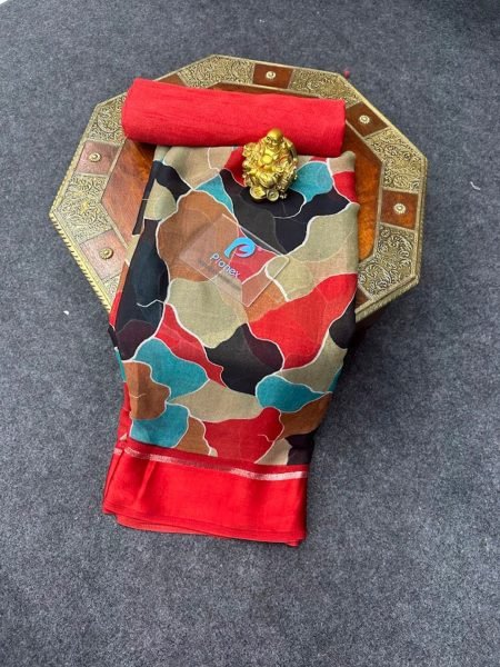 Abstract Multi Color Chiffon Saree with Solid Border Printed Sarees