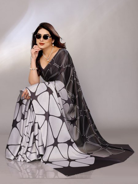 Abstract Print Crepe Silk Saree for Party Wear Daily Deals