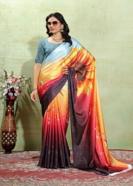 Abstract Print Crepe Silk Saree for Party Wear Daily Deals