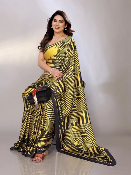 Abstract Print Crepe Silk Saree for Party Wear Daily Deals