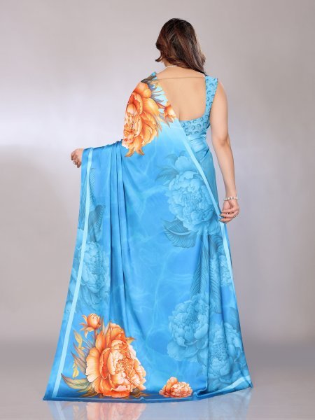 Abstract Print Crepe Silk Saree for Party Wear Digital Print Sarees