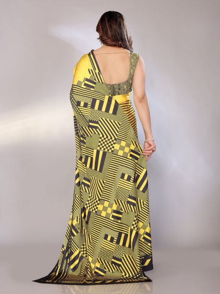 Abstract Print Crepe Silk Saree for Party Wear Digital Print Sarees