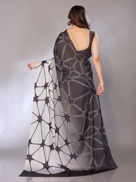 Abstract Print Crepe Silk Saree for Party Wear Digital Print Sarees