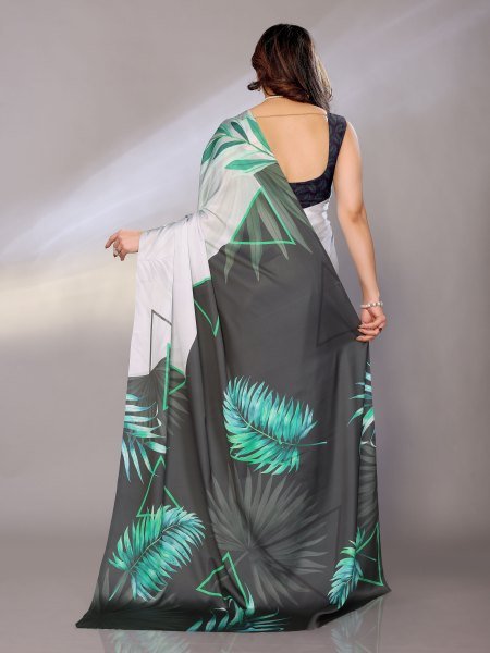 Abstract Print Crepe Silk Saree for Party Wear Digital Print Sarees