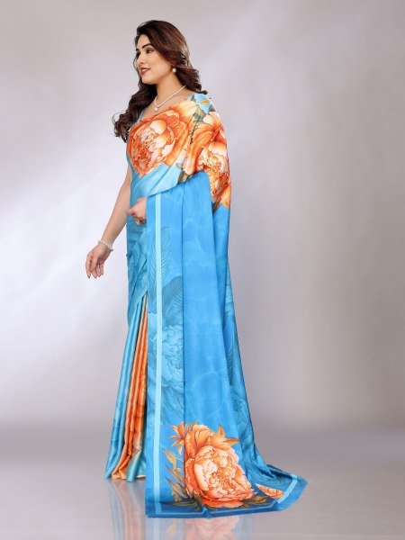 Abstract Print Crepe Silk Saree for Party Wear Digital Print Sarees