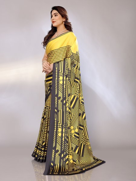 Abstract Print Crepe Silk Saree for Party Wear Digital Print Sarees
