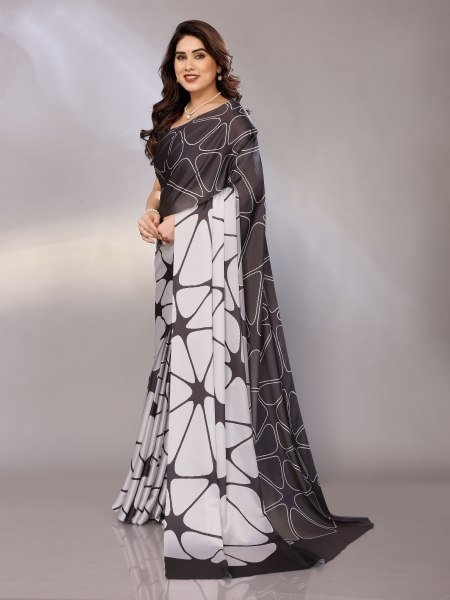 Abstract Print Crepe Silk Saree for Party Wear Digital Print Sarees