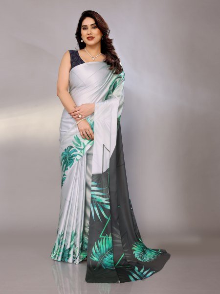 Abstract Print Crepe Silk Saree for Party Wear Digital Print Sarees