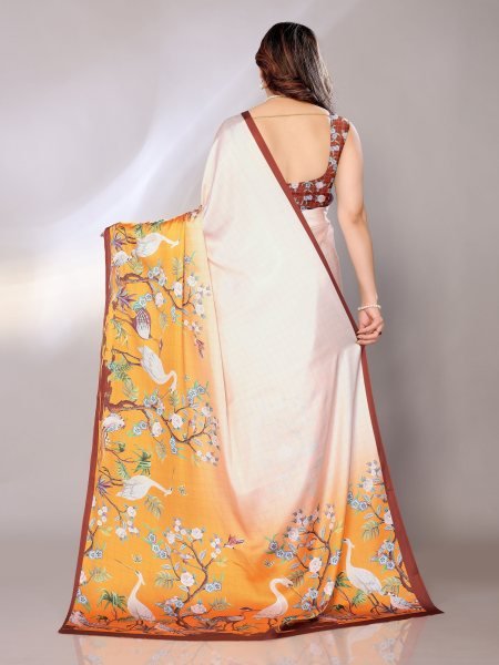 Abstract Print Crepe Silk Saree for Party Wear Digital Print Sarees