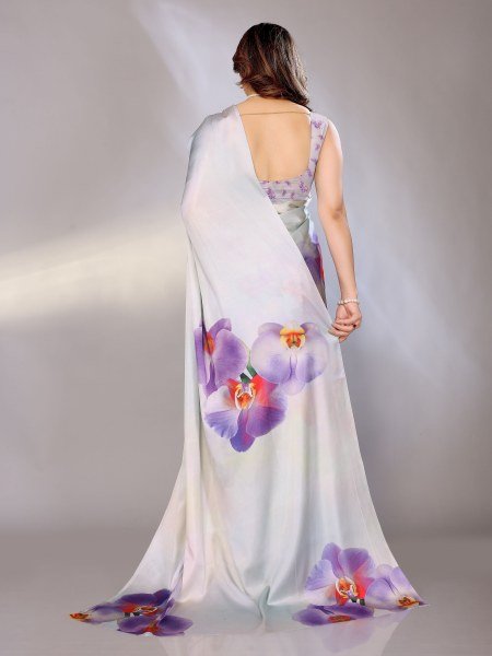 Abstract Print Crepe Silk Saree for Party Wear Digital Print Sarees