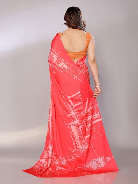 Abstract Print Crepe Silk Saree for Party Wear Digital Print Sarees