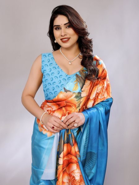 Abstract Print Crepe Silk Saree for Party Wear Digital Print Sarees