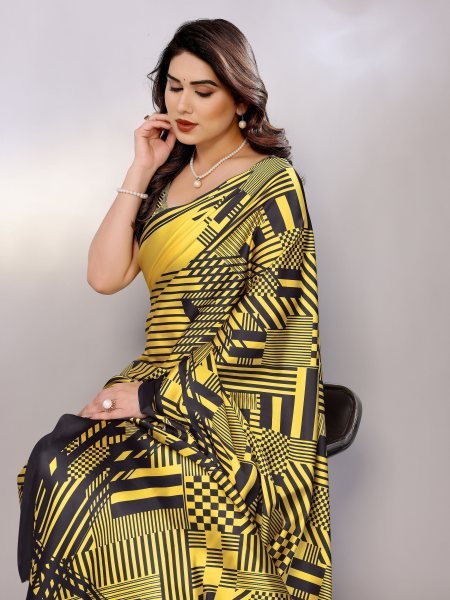 Abstract Print Crepe Silk Saree for Party Wear Digital Print Sarees