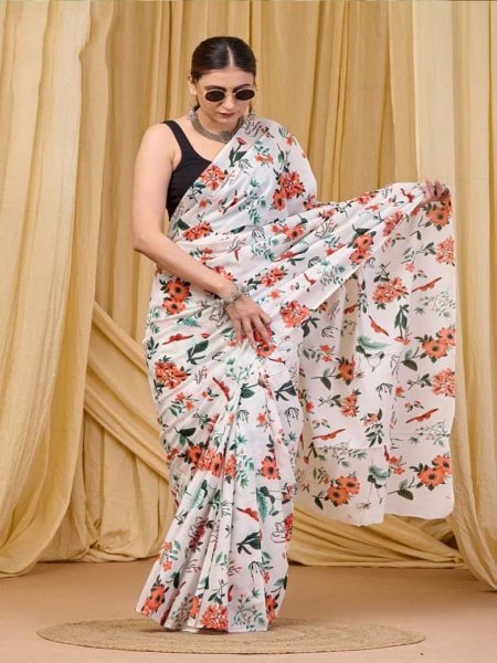 Abstract Print Mulmul Cotton Party Wear Saree Daily Deals