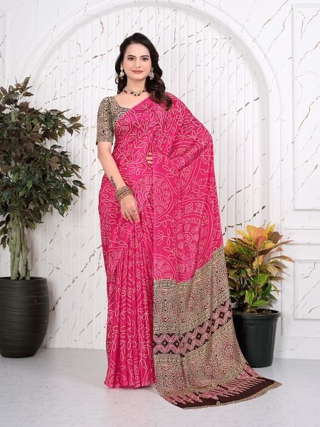 Abstract Printed Pure Crepe Silk Saree Printed Sarees