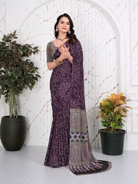 Abstract Printed Pure Crepe Silk Saree Daily Deals