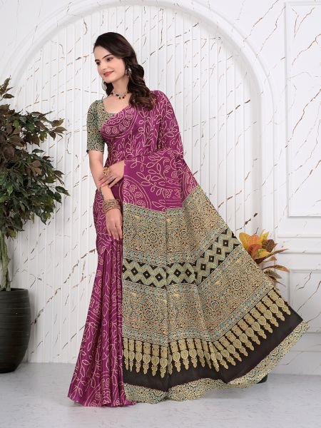 Abstract Printed Pure Crepe Silk Saree Printed Sarees