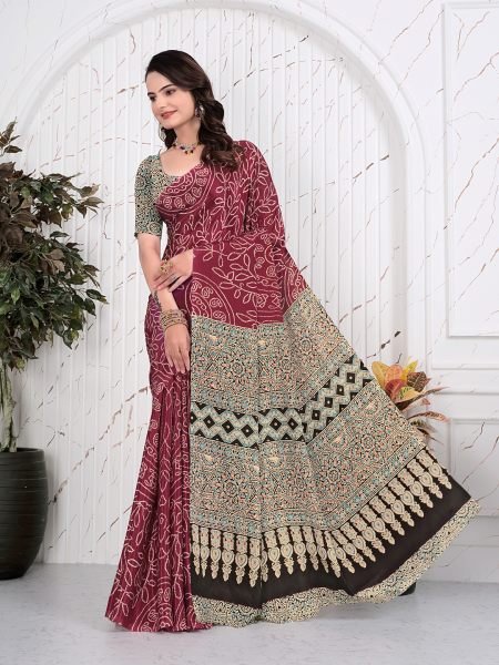 Abstract Printed Pure Crepe Silk Saree Printed Sarees