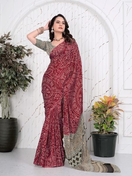 Abstract Printed Pure Crepe Silk Saree Printed Sarees