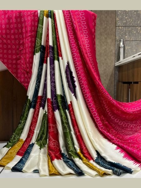 Ajrakh Printed Satin Silk Saree with Blouse Piece Printed Sarees