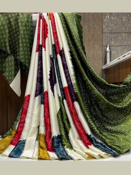 Ajrakh Printed Satin Silk Saree with Blouse Piece Printed Sarees