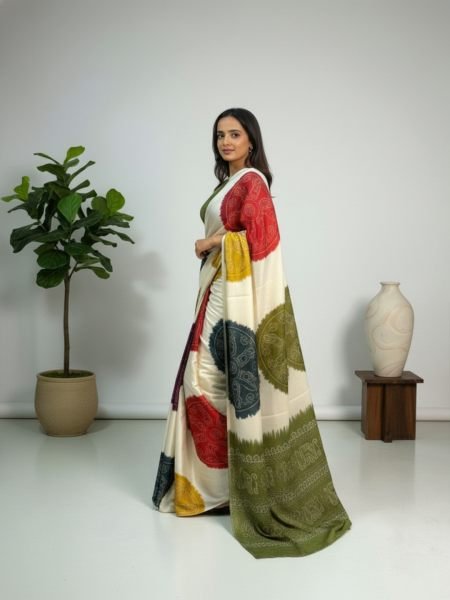 Ajrakh Printed Satin Silk Saree with Blouse Piece Printed Sarees