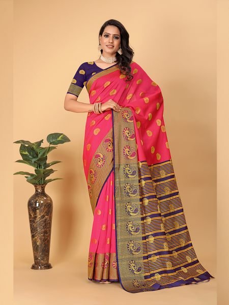 Banarasi Cotton Silk Woven Gajari Saree Sale