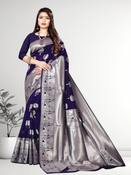 Banarasi Jacquard Copper Zari Blue Traditional Saree Kanjivaram Sarees