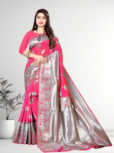 Banarasi Jacquard Copper Zari Gajari Traditional Saree Sale