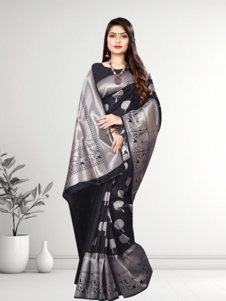 Banarasi Jacquard Copper Zari Black Traditional Saree Banarasi Sarees