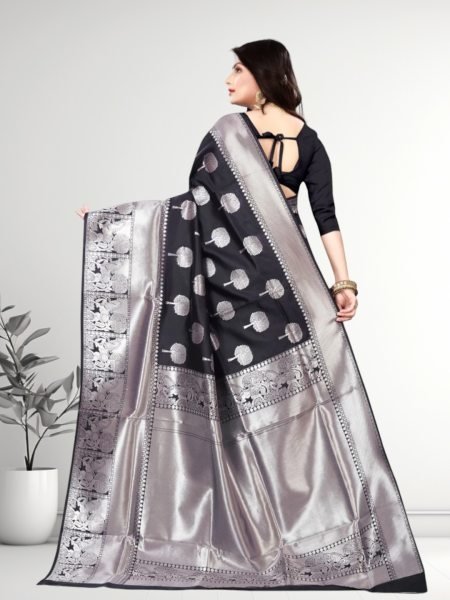 Banarasi Jacquard Copper Zari Black Traditional Saree Banarasi Sarees