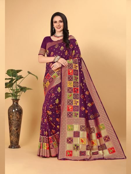  Banarasi Paithani Patola Print Wine Saree Patola Sarees