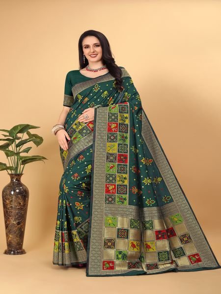  Banarasi Paithani Patola Print Green Saree Patola Sarees