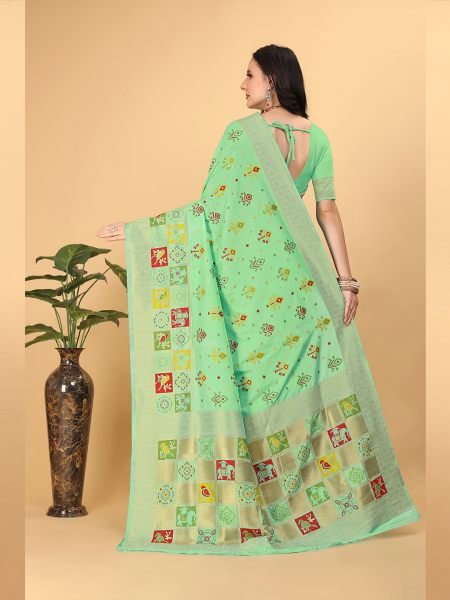  Banarasi Paithani Patola Print Pista Saree Banarasi Sarees