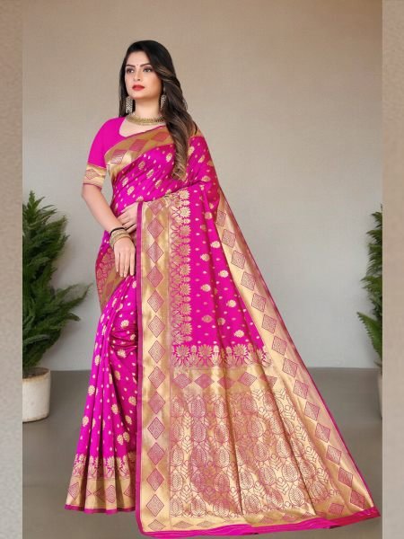 Banarasi Pure Silk Gold Zari Wedding Wear Rani Saree Sale