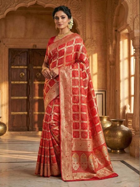 Banarasi Silk Saree with Geometric Woven Design   Rich Zari Border Daily Deals