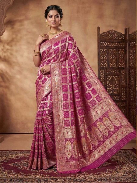 Banarasi Silk Saree with Geometric Woven Design   Rich Zari Border Banarasi Sarees
