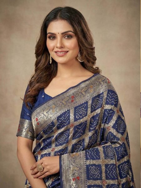 Banarasi Silk Saree with Geometric Woven Design   Rich Zari Border Banarasi Sarees