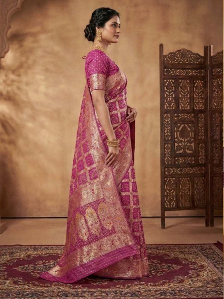 Banarasi Silk Saree with Geometric Woven Design   Rich Zari Border Banarasi Sarees