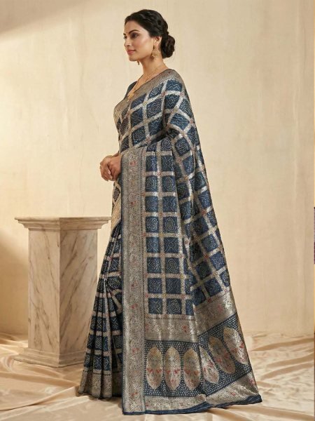 Banarasi Silk Saree with Geometric Woven Design   Rich Zari Border Banarasi Sarees