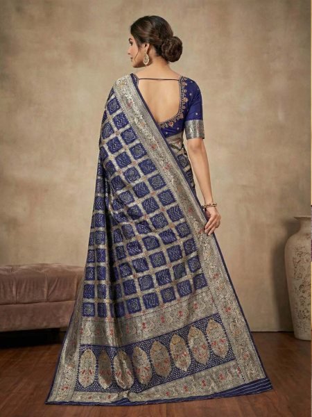 Banarasi Silk Saree with Geometric Woven Design   Rich Zari Border Banarasi Sarees