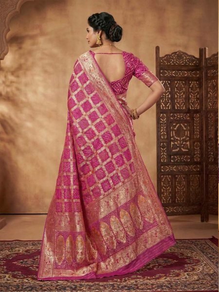 Banarasi Silk Saree with Geometric Woven Design   Rich Zari Border Banarasi Sarees