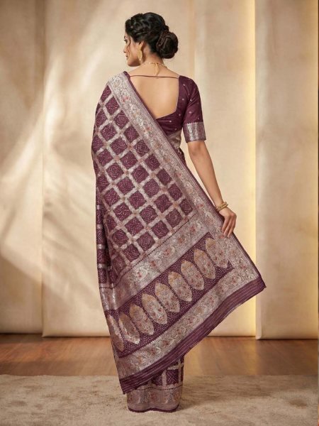 Banarasi Silk Saree with Geometric Woven Design   Rich Zari Border Banarasi Sarees