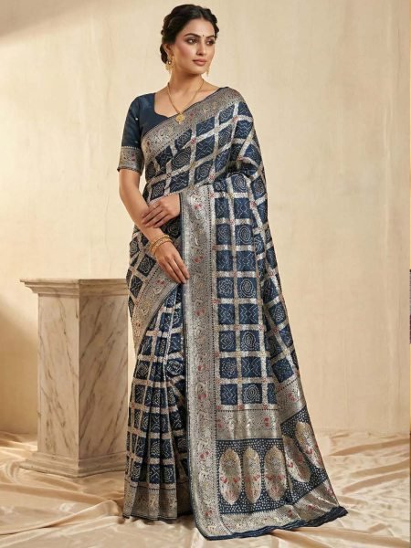 Banarasi Silk Saree with Geometric Woven Design   Rich Zari Border Banarasi Sarees