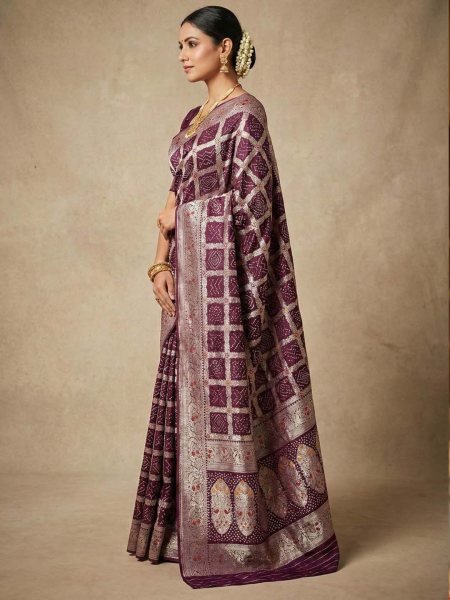 Banarasi Silk Saree with Geometric Woven Design   Rich Zari Border Banarasi Sarees