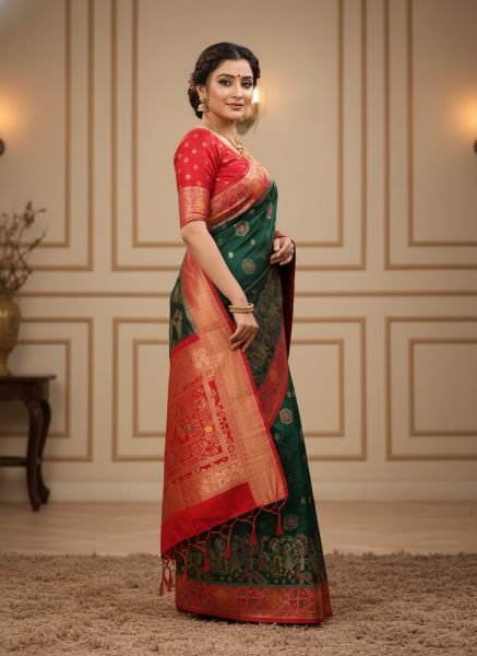 Banarasi Woven Pure Satin Silk Saree with Rich Zari Work   Contrast Pallu Banarasi Sarees