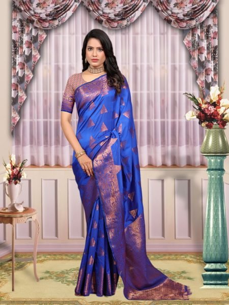 Banarasi Zari Woven Pure Silk Royal Blue Saree Pattu Sarees