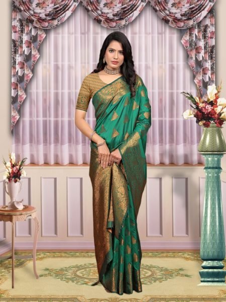 Banarasi Zari Woven Pure Silk Green Saree Banarasi Sarees